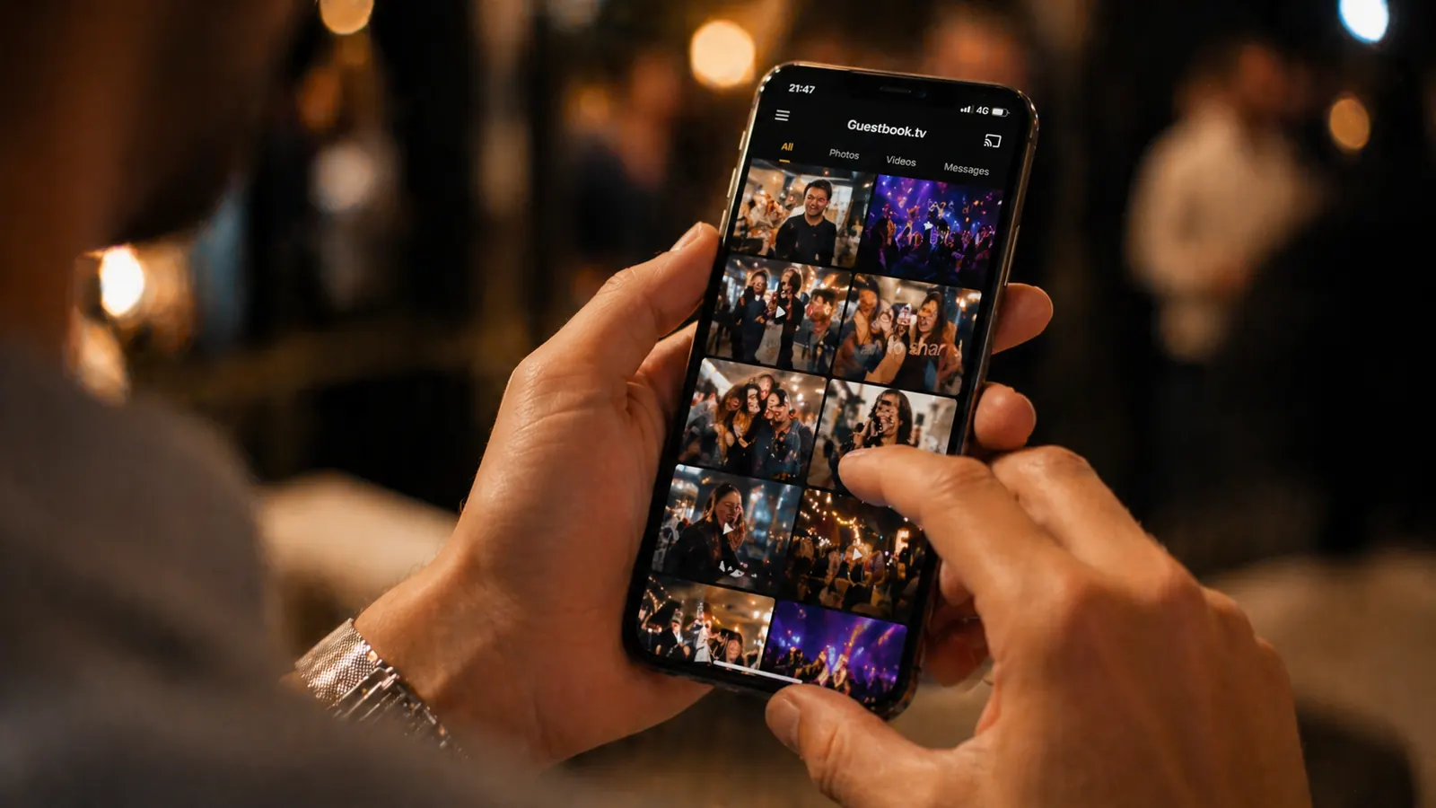 Guestbook.tv photo gallery displayed on a smartphone